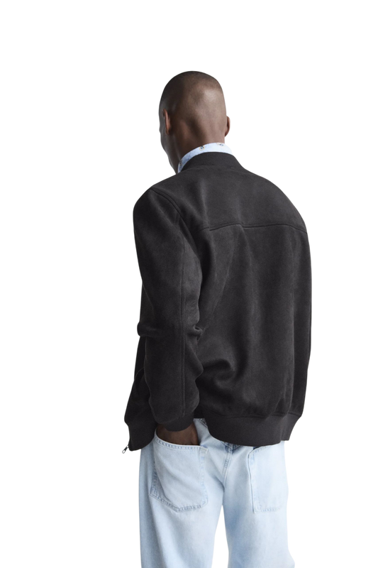 "Luxe" Suede Bomber Jacket - Black