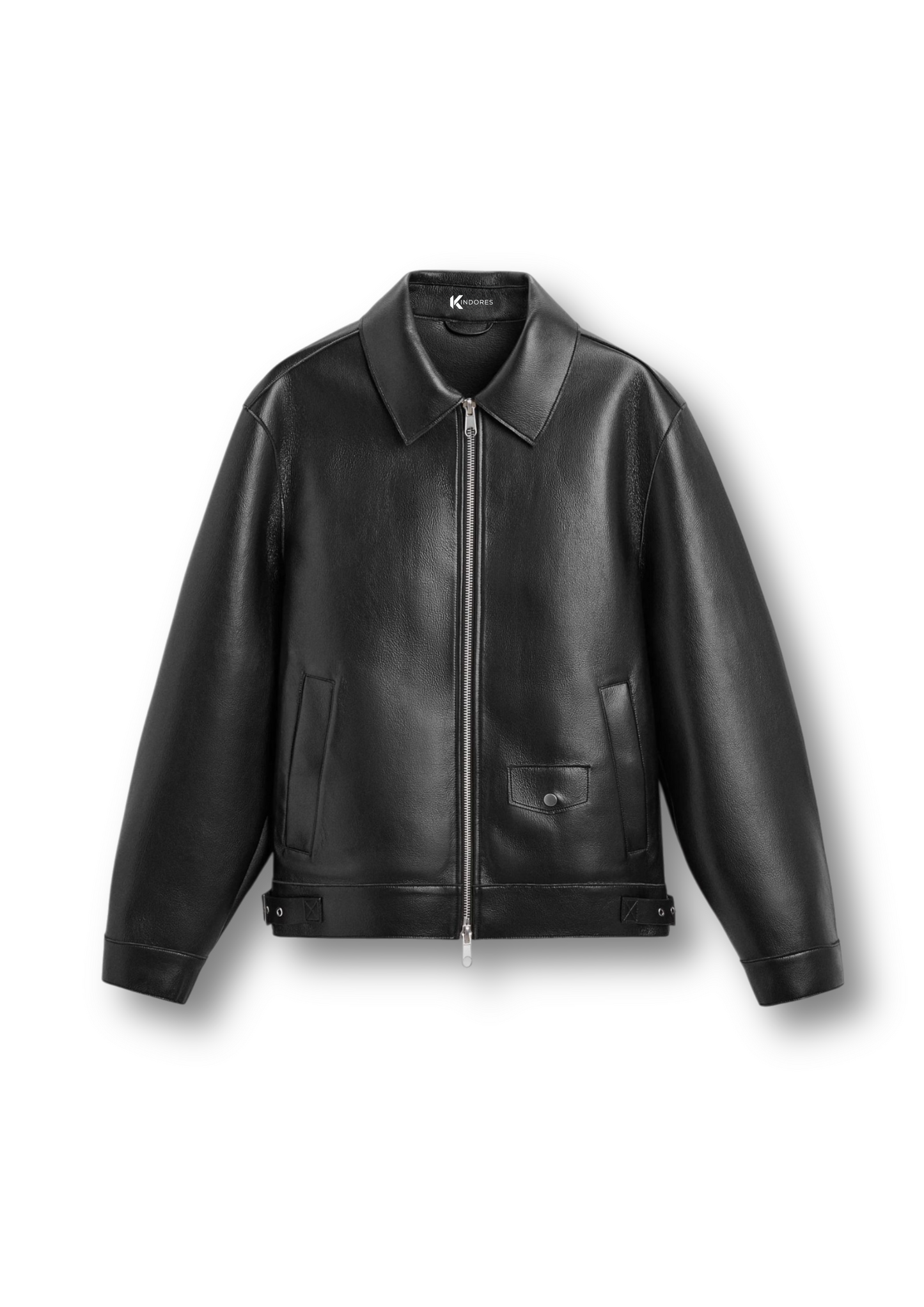 "Ascot" Wide-Collar Leather Jacket