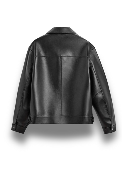 "Ascot" Wide-Collar Leather Jacket
