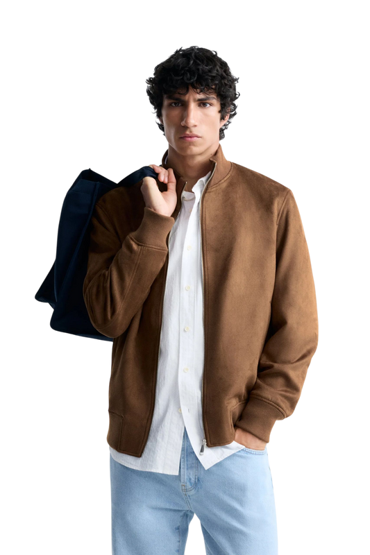 "Luxe" Suede Bomber Jacket - Brown