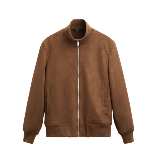 "Luxe" Suede Bomber Jacket - Brown