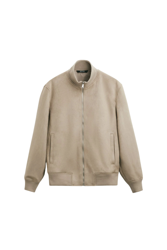 "Luxe" Suede Bomber Jacket - Beige